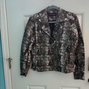 Colleen Lopez Gray Snake Print Leather Jacket
